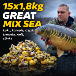 GREAT MIX SEA- kukurydza, konopie, rzepik z owocami morza - 15x1,8kg